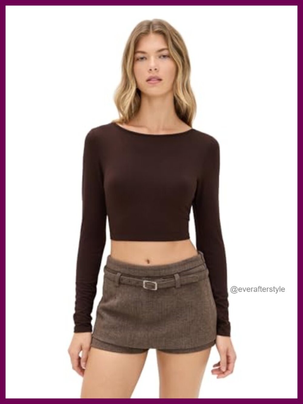 Cropped Long Sleeve T-Shirt with Twisted Knot Back and Boat Neck